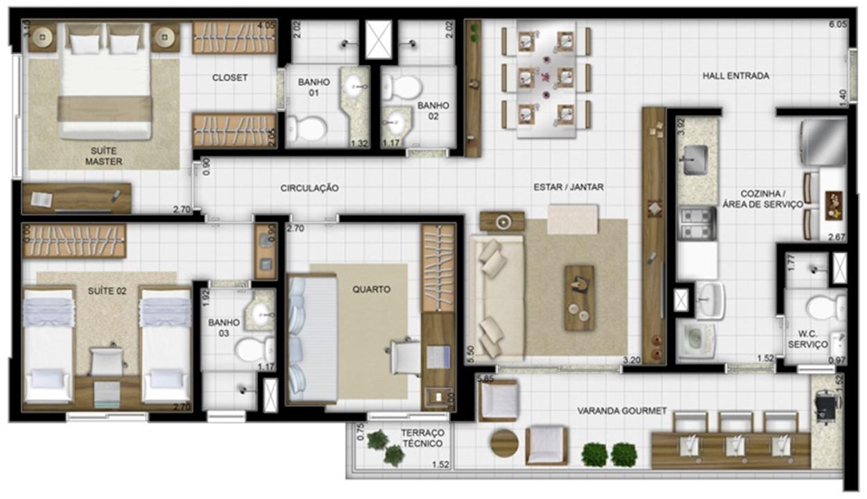 Planta tipo 94 m² | Jardim de Lombardia – Apartamento	em  Altos do Calhau - São Luís - Maranhão