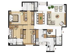 3 suítes (1 suíte + 2 suítes americanas), sacada integrada e espaço gourmet – Sugestão de decoração 120 m² privativos – 200 m² áre | Riserva Menino Deus – Apartamento no  Menino Deus - Porto Alegre - Rio Grande do Sul