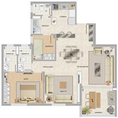 Perspectiva ilustrativa do apartamento tipo panorama | Condomínio Varandas da Serra – Apartamento na  Serra - Belo Horizonte - Minas Gerais