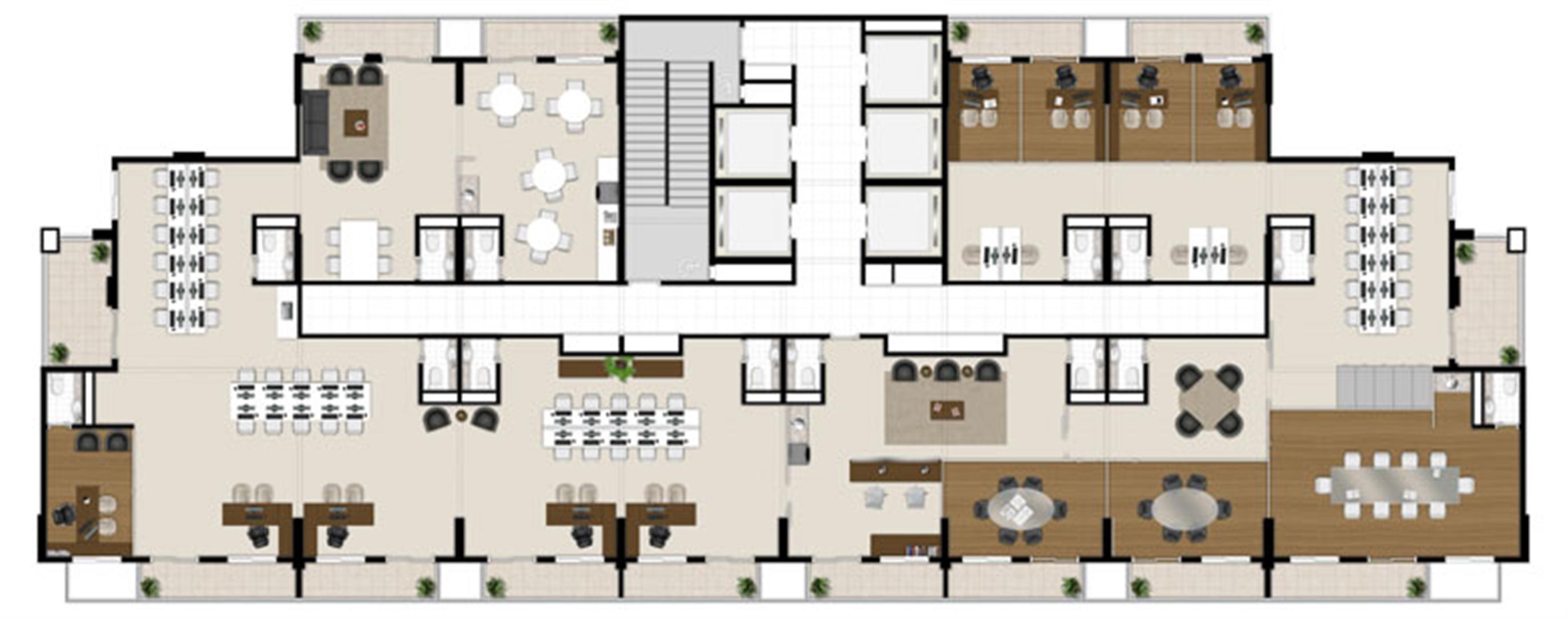 Planta - Tipo ilustrada da laje inteira | Escritórios Design – Salas Comerciais no  Cambuí - Campinas - São Paulo