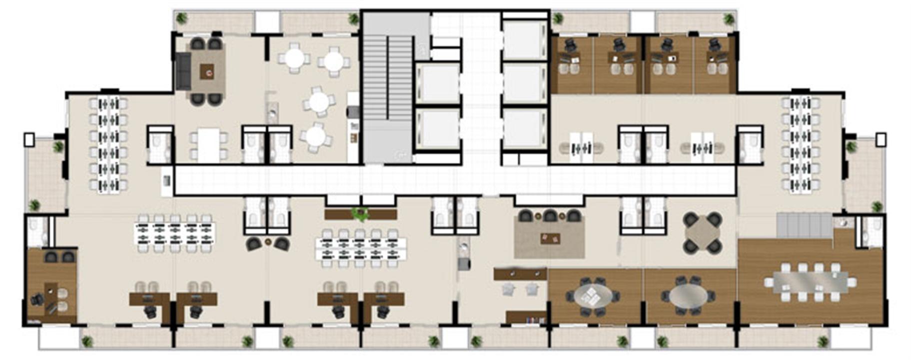 Planta - Tipo ilustrada da laje inteira | Escritórios Design – Cambuí - Campinas - São Paulo Planta - Tipo ilustrada da laje inteira | Escritórios Design – Salas Comerciais no Cambuí - Campinas - São Paulo