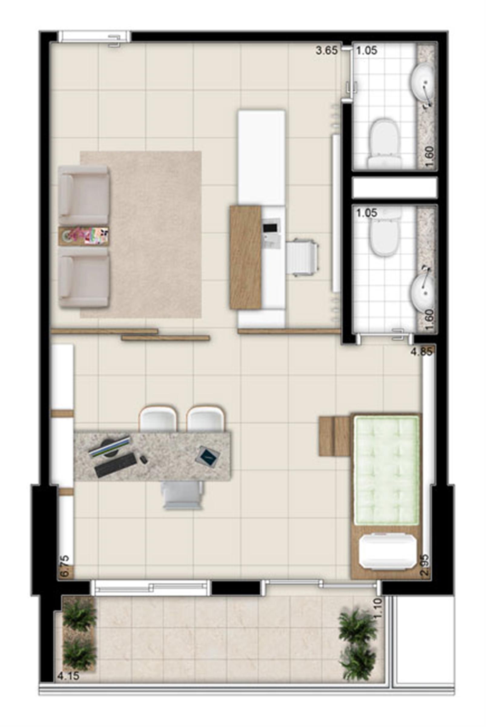 Planta - Tipo ilustrada do escritório 41 m² privativos | Escritórios Design – Cambuí - Campinas - São Paulo Planta - Tipo ilustrada do escritório 41 m² privativos | Escritórios Design – Salas Comerciais no Cambuí - Campinas - São Paulo