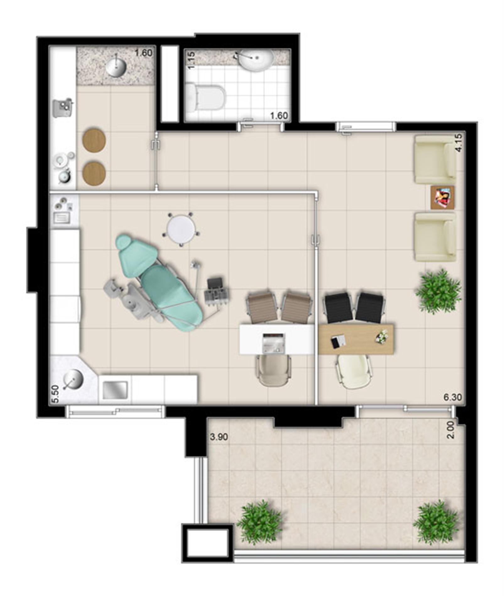 Planta - Tipo ilustrada do escritório de 43 m² privativos | Escritórios Design – Cambuí - Campinas - São Paulo Planta - Tipo ilustrada do escritório de 43 m² privativos | Escritórios Design – Salas Comerciais no Cambuí - Campinas - São Paulo