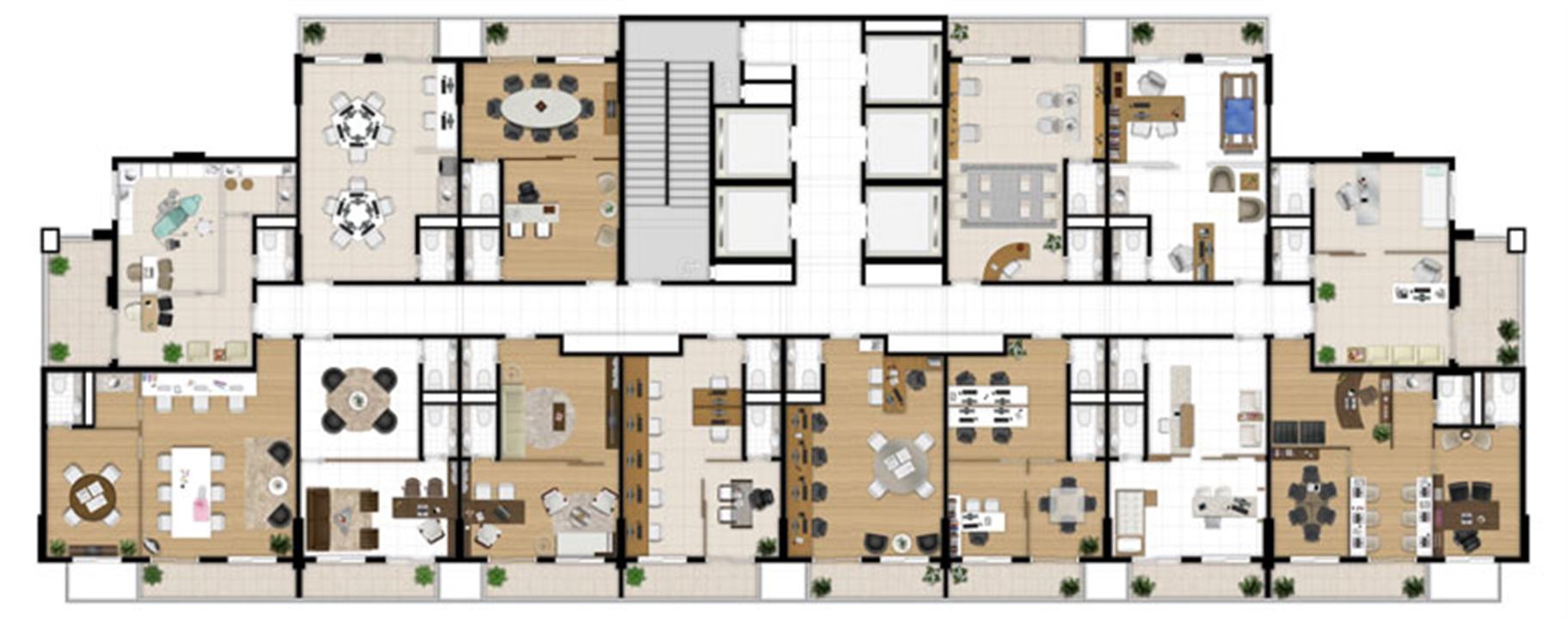 Planta - Tipo ilustrada do pavimento | Escritórios Design – Cambuí - Campinas - São Paulo Planta - Tipo ilustrada do pavimento | Escritórios Design – Salas Comerciais no Cambuí - Campinas - São Paulo