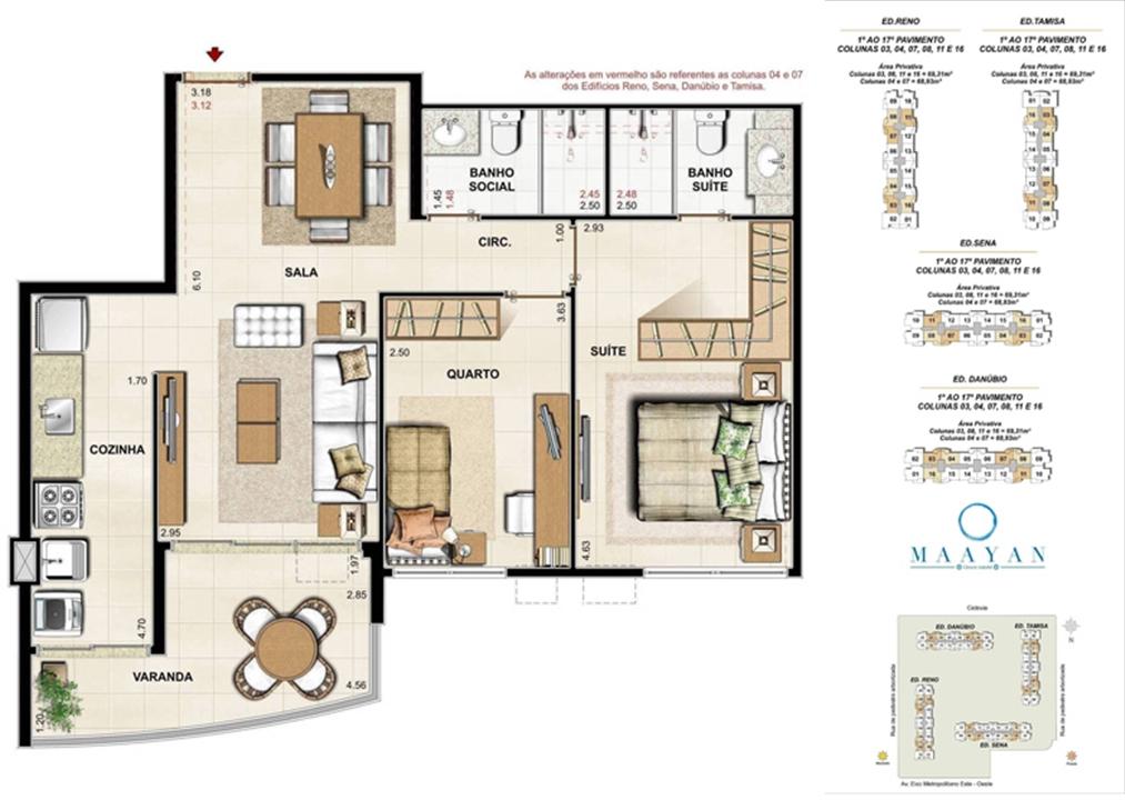 Planta tipo 2 quartos - Colunas 03, 04, 07, 08, 11 e 16 - Ed. Reno, Tamisa, Sena e Danúbio | Maayan – Cidade Jardim - Rio de Janeiro - Rio de Janeiro Planta tipo 2 quartos - Colunas 03, 04, 07, 08, 11 e 16 - Ed. Reno, Tamisa, Sena e Danúbio | Maayan – Apartamento no Cidade Jardim - Rio de Janeiro - Rio de Janeiro