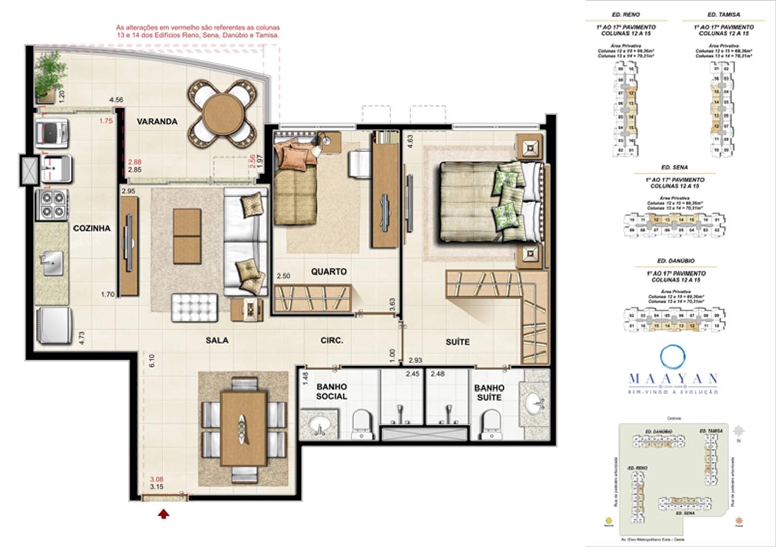 Planta tipo 2 quartos - Colunas 12 a 15 - Ed. Reno, Tamisa, Sena e Danúbio | Maayan – Apartamento no  Cidade Jardim - Rio de Janeiro - Rio de Janeiro