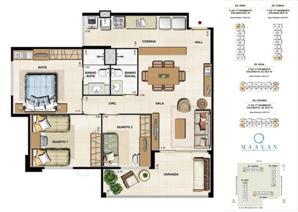 Planta tipo 3 quartos - Colunas 09 e 10 - Ed. Reno, Tamisa, Sena e Danúbio ? Colunas 01 e 02 - Ed. Sena e Danúbio. | Maayan – Cidade Jardim - Rio de Janeiro - Rio de Janeiro Planta tipo 3 quartos - Colunas 09 e 10 - Ed. Reno, Tamisa, Sena e Danúbio ? Colunas 01 e 02 - Ed. Sena e Danúbio. | Maayan – Apartamento no Cidade Jardim - Rio de Janeiro - Rio de Janeiro