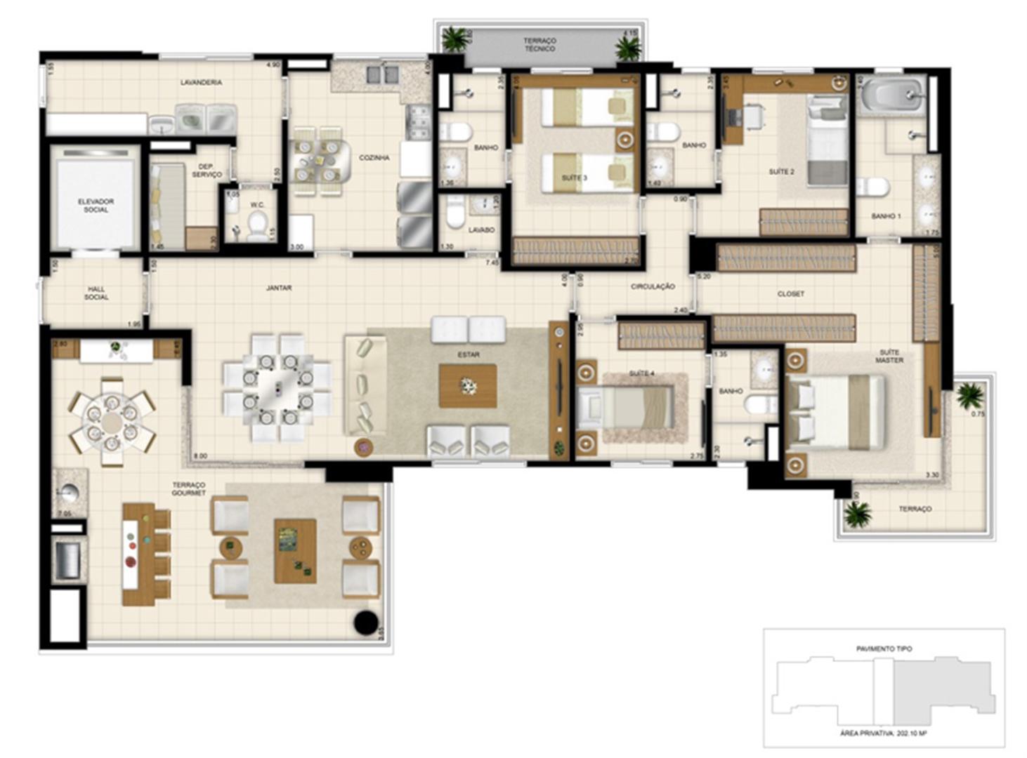 Planta 202m² | 395 Place – Apartamento em  Umarizal  - Belém - Pará