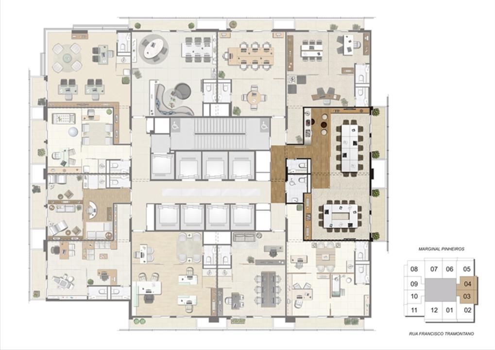 Planta de localização das salas de reunião 1º pavimento | Escritórios Morumbi Prime – Morumbi - São Paulo - São Paulo Planta de localização das salas de reunião 1º pavimento | Escritórios Morumbi Prime – Salas Comerciais no Morumbi - São Paulo - São Paulo