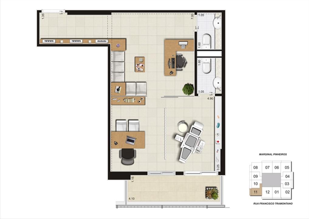 Planta do escritório de 48 m² | Escritórios Morumbi Prime – Morumbi - São Paulo - São Paulo Planta do escritório de 48 m² | Escritórios Morumbi Prime – Salas Comerciais no Morumbi - São Paulo - São Paulo