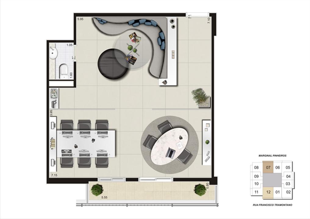 Planta do escritório de 59 m² | Escritórios Morumbi Prime – Morumbi - São Paulo - São Paulo Planta do escritório de 59 m² | Escritórios Morumbi Prime – Salas Comerciais no Morumbi - São Paulo - São Paulo
