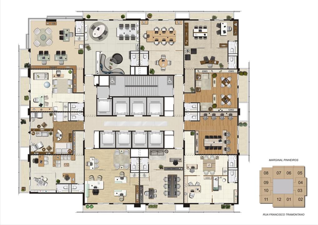 Planta do pavimento tipo | Escritórios Morumbi Prime – Morumbi - São Paulo - São Paulo Planta do pavimento tipo | Escritórios Morumbi Prime – Salas Comerciais no Morumbi - São Paulo - São Paulo