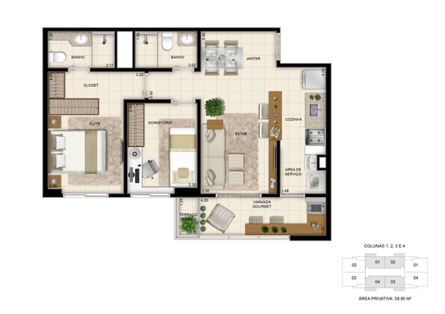 Planta apto. 58m² | Jardim de Provence – Apartamento no  Parque Verde - Belém - Pará