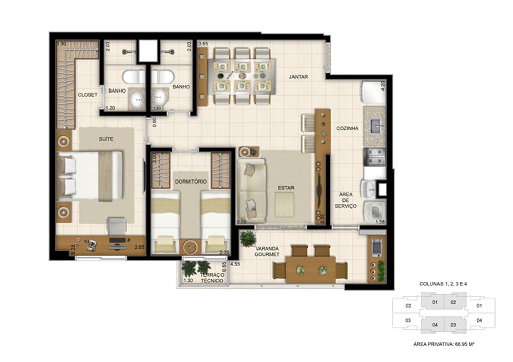 Planta apto. 66m² | Jardim de Provence – Parque Verde - Belém - Pará Planta apto. 66m² | Jardim de Provence – Apartamento no Parque Verde - Belém - Pará