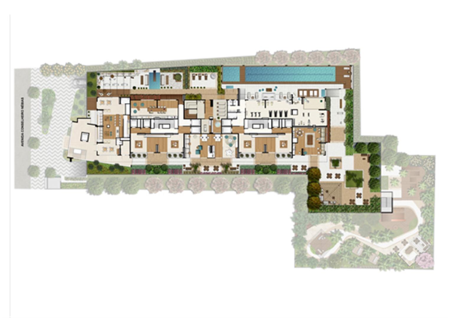 Ilustração Artística da Implantação - 6º Pavimento | Emirado – Apartamento no  Boqueirão - Santos - São Paulo