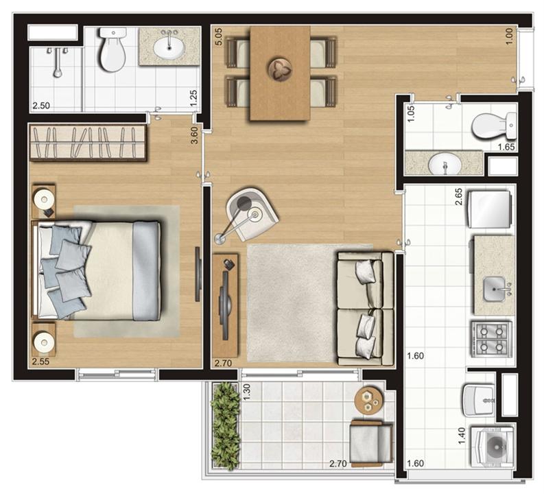 Planta ilustrada tipo de 47 m² | Emirado – Boqueirão - Santos - São Paulo Planta ilustrada tipo de 47 m² | Emirado – Apartamento no Boqueirão - Santos - São Paulo