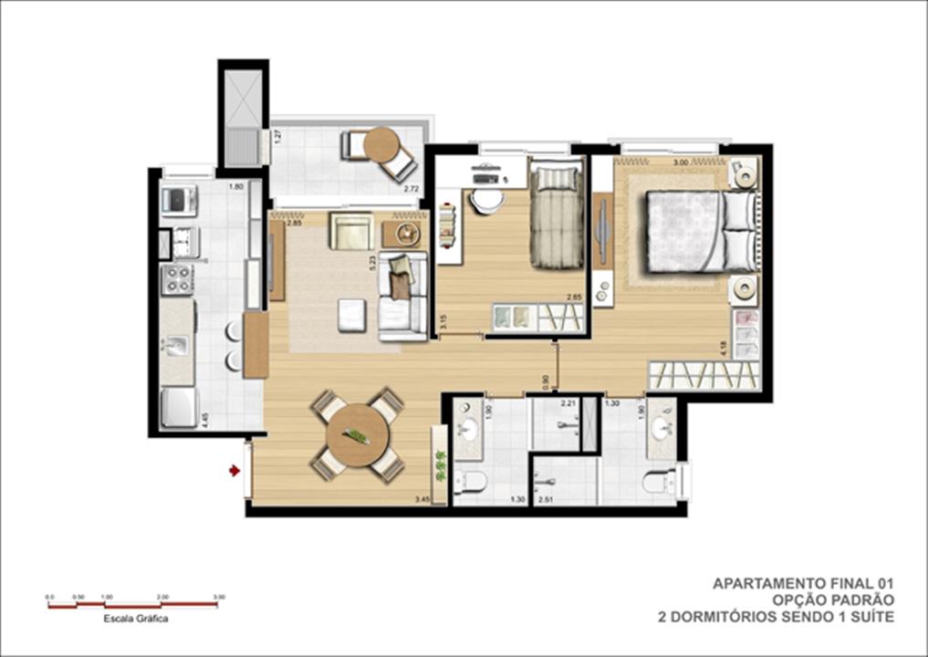 Planta tipo do apto. de 2 dormitórios com suíte | Jardins Novo Higienópolis – Higienópolis - Porto Alegre - Rio Grande do Sul Planta tipo do apto. de 2 dormitórios com suíte | Jardins Novo Higienópolis – Apartamento no Higienópolis - Porto Alegre - Rio Grande do Sul