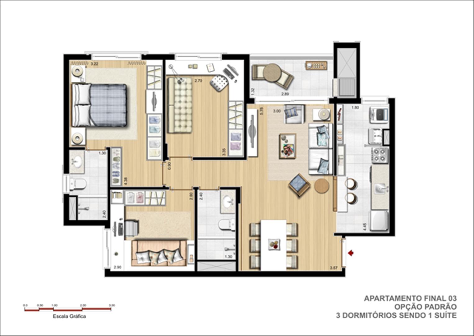 Planta tipo do apto. de 3 dormitórios com suíte | Jardins Novo Higienópolis – Apartamento no  Higienópolis - Porto Alegre - Rio Grande do Sul