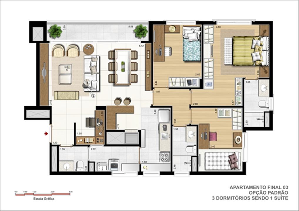 Planta tipo do apto. de 3 dormitórios com suíte-2 | Jardins Novo Higienópolis – Higienópolis - Porto Alegre - Rio Grande do Sul Planta tipo do apto. de 3 dormitórios com suíte-2 | Jardins Novo Higienópolis – Apartamento no Higienópolis - Porto Alegre - Rio Grande do Sul