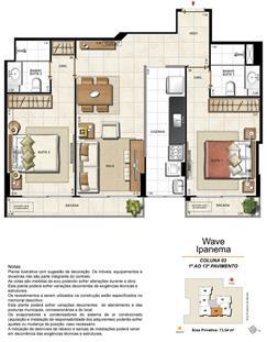 Apartamento Tipo Coluna 03 - 1º ao 13º Pavimento | Wave Ipanema – Apartamento em  Ipanema - Rio de Janeiro - Rio de Janeiro