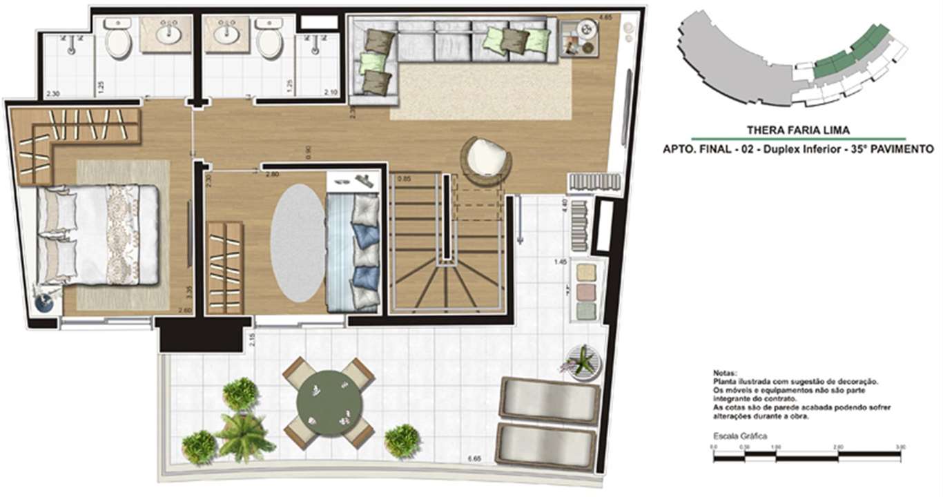 Planta de 138m² Duplex inferior | Thera Faria Lima Pinheiros Residence – Pinheiros - São Paulo - São Paulo Planta de 138m² Duplex inferior | Thera Faria Lima Pinheiros Residence – Apartamento em Pinheiros - São Paulo - São Paulo