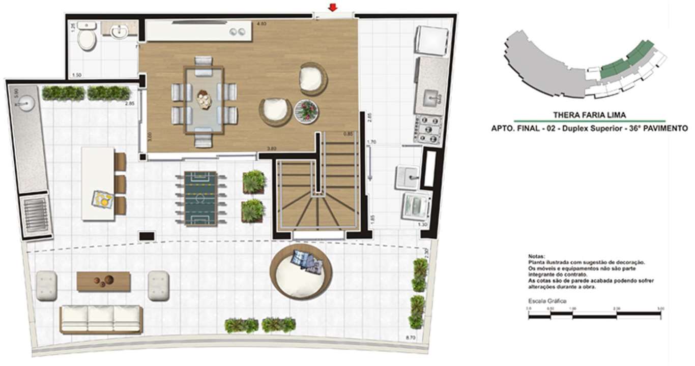 Planta de 138m² Duplex superior | Thera Faria Lima Pinheiros Residence – Pinheiros - São Paulo - São Paulo Planta de 138m² Duplex superior | Thera Faria Lima Pinheiros Residence – Apartamento em Pinheiros - São Paulo - São Paulo