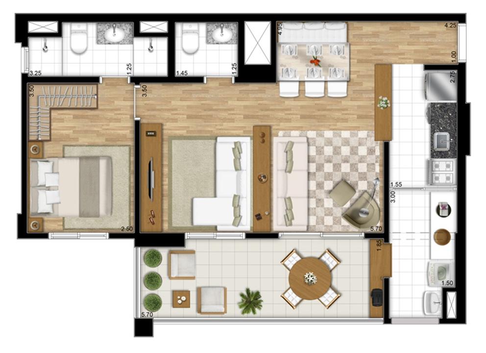 Planta tipo Ponta de 68 m² - Opção Sala Ampliada | Encontro Ipiranga – Ipiranga - São Paulo - São Paulo Planta tipo Ponta de 68 m² - Opção Sala Ampliada | Encontro Ipiranga – Apartamento no Ipiranga - São Paulo - São Paulo