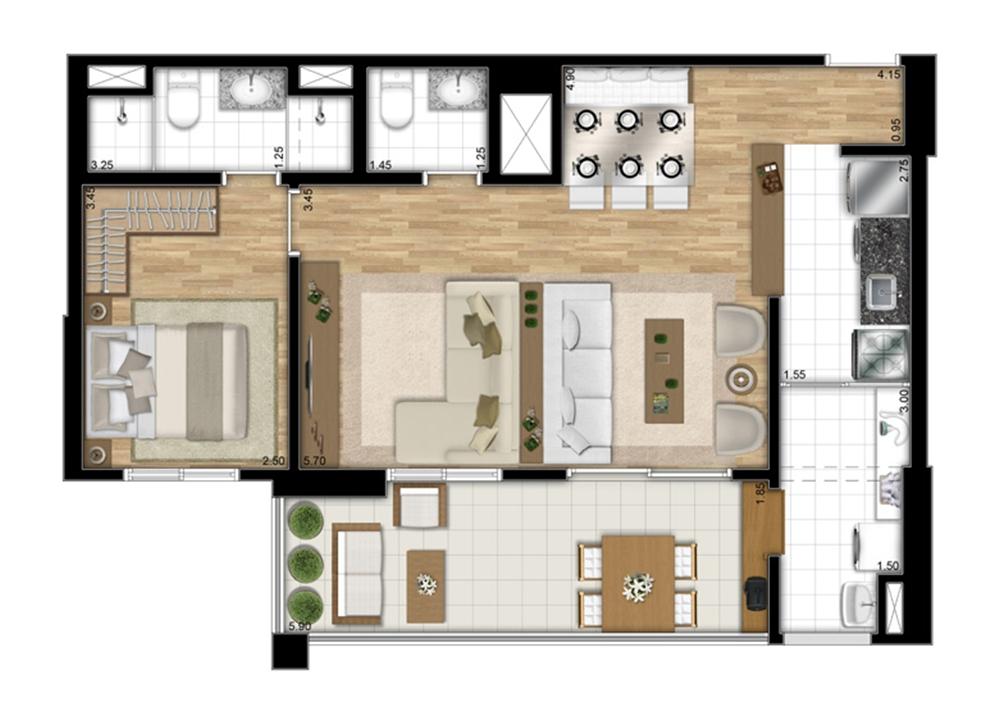 Planta tipo Meio opção de 68 m² - Opção Sala Ampliada | Encontro Ipiranga – Ipiranga - São Paulo - São Paulo Planta tipo Meio opção de 68 m² - Opção Sala Ampliada | Encontro Ipiranga – Apartamento no Ipiranga - São Paulo - São Paulo