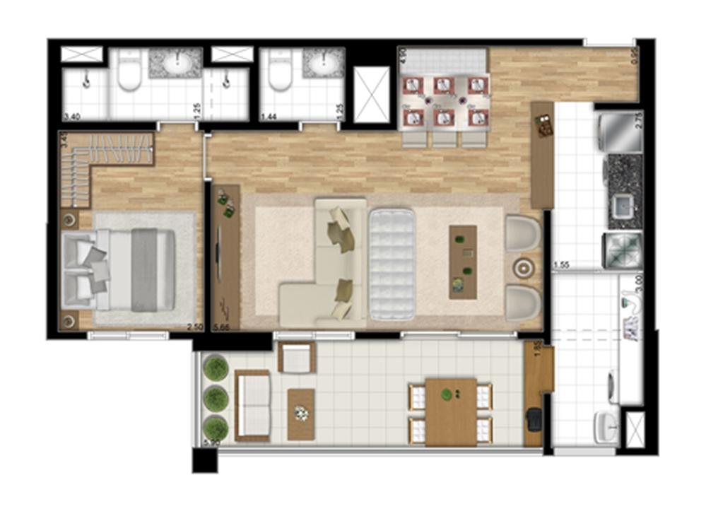 Planta tipo Meio de 67,83 m² - Opção Sala Ampliada | Encontro Ipiranga – Ipiranga - São Paulo - São Paulo Planta tipo Meio de 67,83 m² - Opção Sala Ampliada | Encontro Ipiranga – Apartamento no Ipiranga - São Paulo - São Paulo