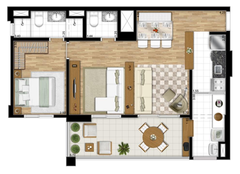 Planta tipo Ponta de 68 m² - Opção Sala Ampliada | Encontro Ipiranga – Ipiranga - São Paulo - São Paulo Planta tipo Ponta de 68 m² - Opção Sala Ampliada | Encontro Ipiranga – Apartamento no Ipiranga - São Paulo - São Paulo