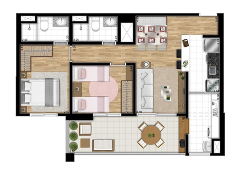 Planta tipo Meio de 67,83 m² | Encontro Ipiranga – Ipiranga - São Paulo - São Paulo Planta tipo Meio de 67,83 m² | Encontro Ipiranga – Apartamento no Ipiranga - São Paulo - São Paulo