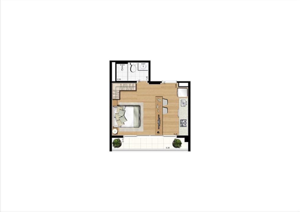 Planta studio inteligente de 30 m² | Home Boutique – Brooklin - São Paulo - São Paulo Planta studio inteligente de 30 m² | Home Boutique – Apartamento no Brooklin - São Paulo - São Paulo