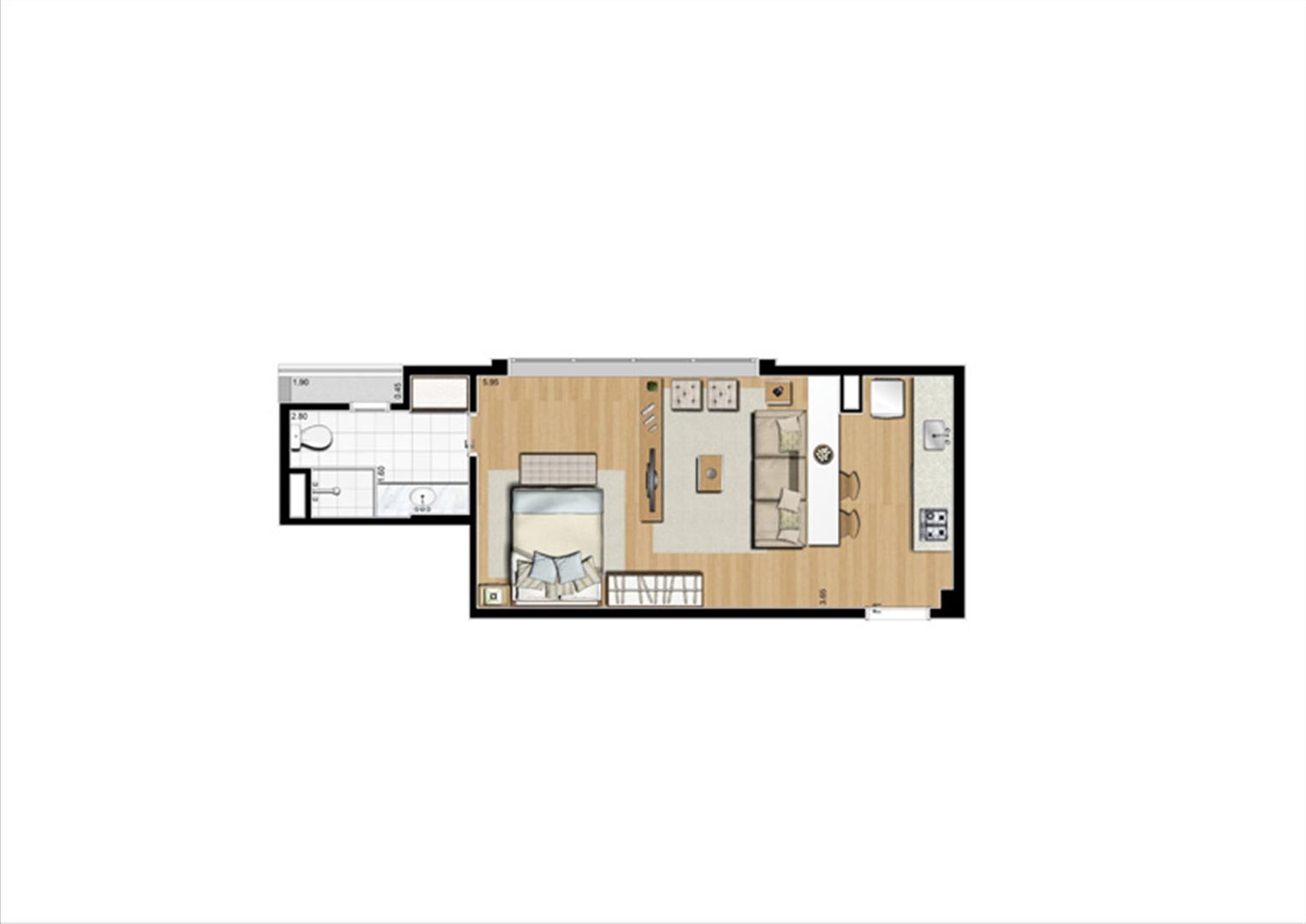 Planta studio inteligente de 40 m² | Home Boutique – Apartamento no  Brooklin - São Paulo - São Paulo