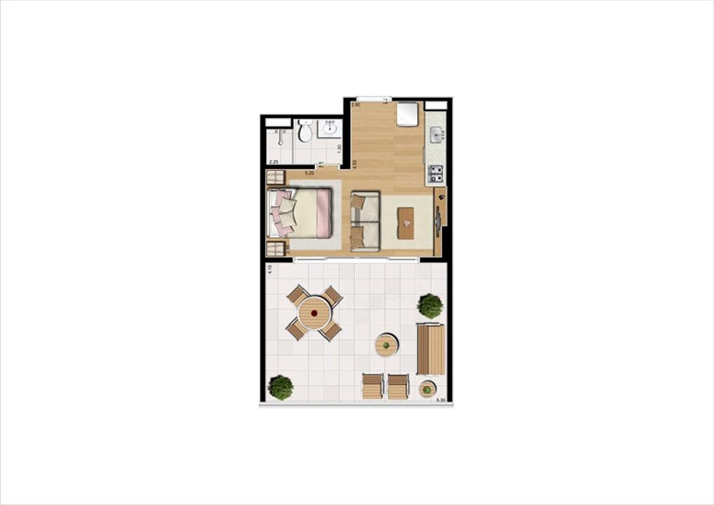 Planta studio inteligente de 48 m² - 9º pavimento, finais 2 e 9 | Home Boutique – Brooklin - São Paulo - São Paulo Planta studio inteligente de 48 m² - 9º pavimento, finais 2 e 9 | Home Boutique – Apartamento no Brooklin - São Paulo - São Paulo