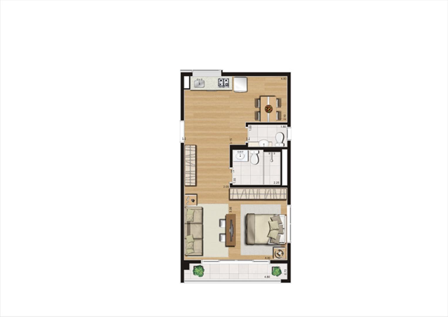 Planta studio inteligente de 50 m² | Home Boutique – Apartamento no  Brooklin - São Paulo - São Paulo