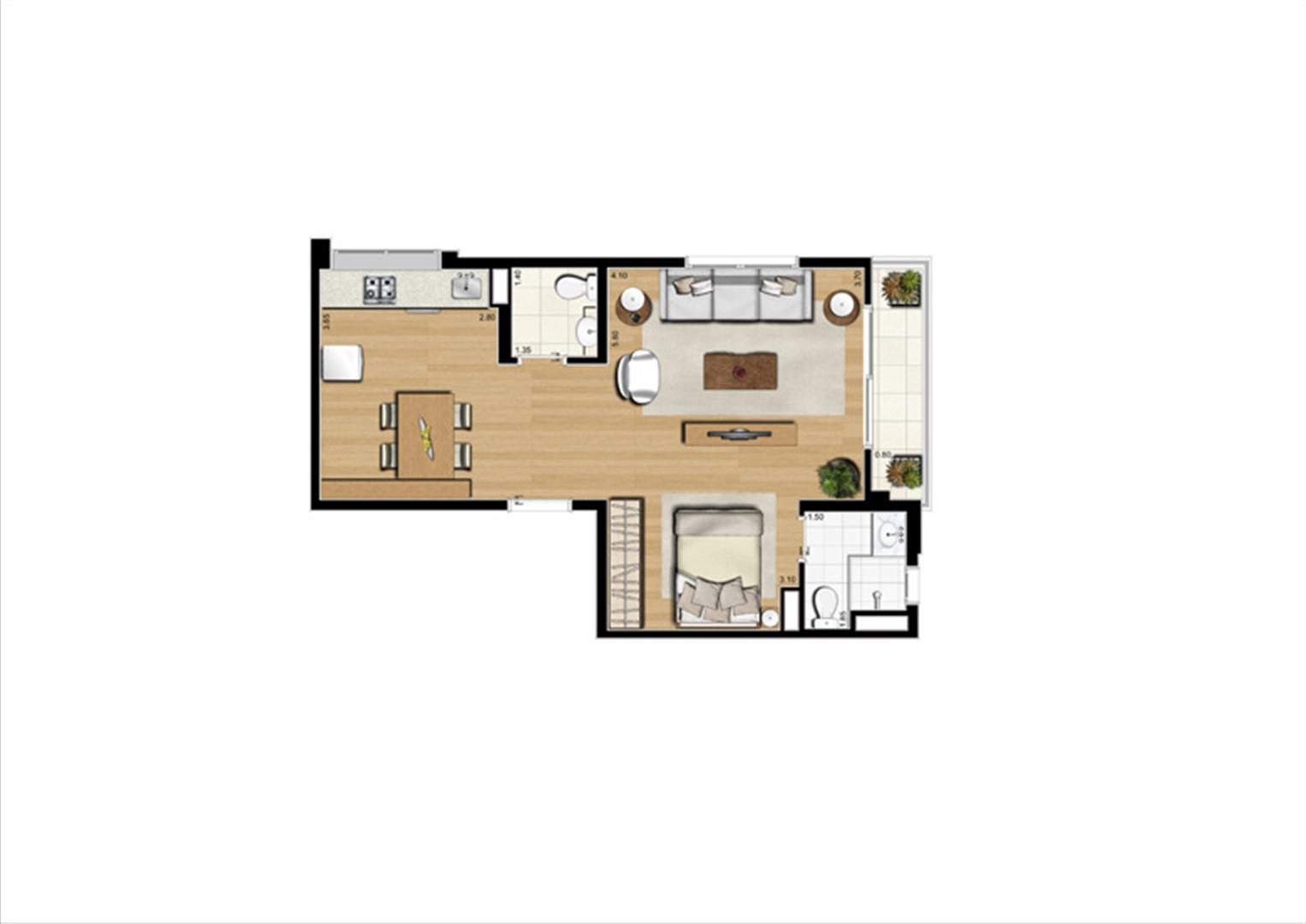 Planta studio inteligente de 51 m² | Home Boutique – Apartamento no  Brooklin - São Paulo - São Paulo