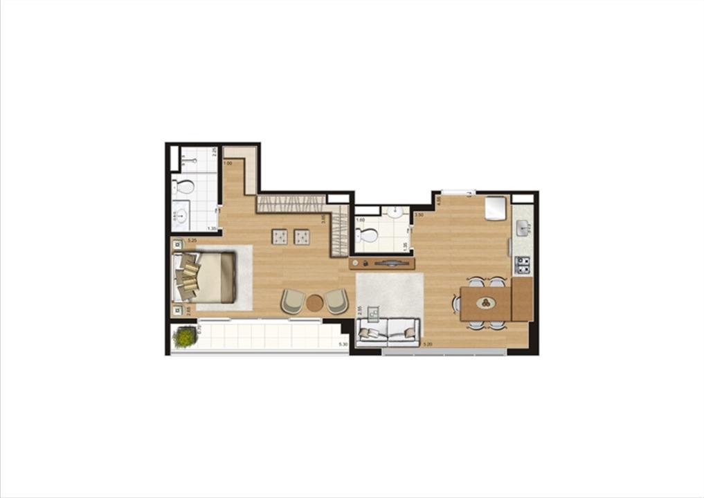 Planta studio inteligente de 56 m² | Home Boutique – Brooklin - São Paulo - São Paulo Planta studio inteligente de 56 m² | Home Boutique – Apartamento no Brooklin - São Paulo - São Paulo