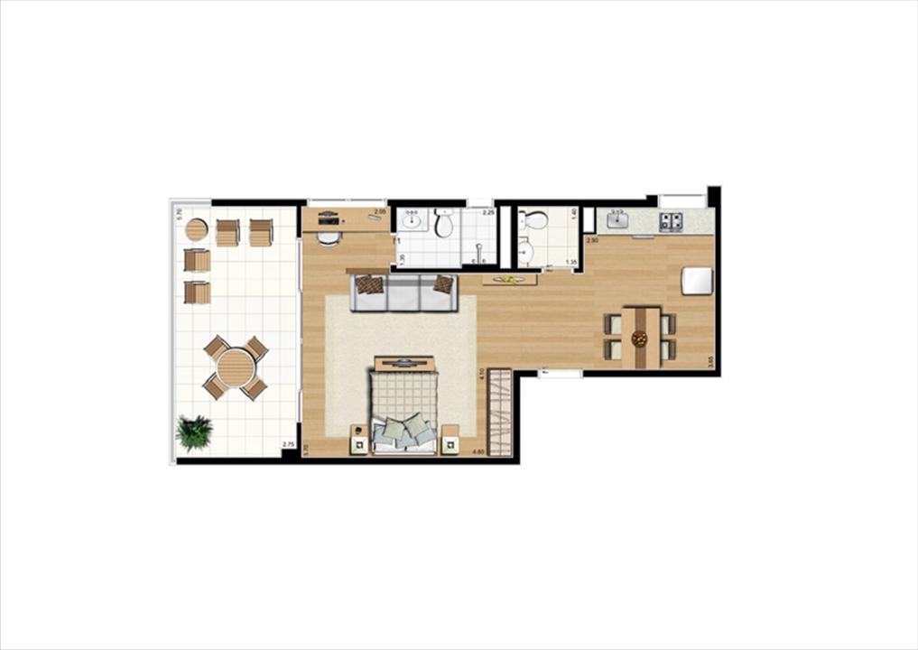 Planta studio inteligente de 66 m² | Home Boutique – Brooklin - São Paulo - São Paulo Planta studio inteligente de 66 m² | Home Boutique – Apartamento no Brooklin - São Paulo - São Paulo