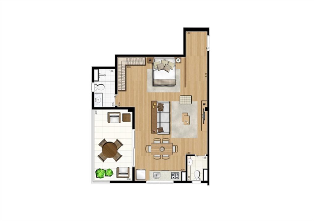 Planta studio inteligente de 67 m² | Home Boutique – Brooklin - São Paulo - São Paulo Planta studio inteligente de 67 m² | Home Boutique – Apartamento no Brooklin - São Paulo - São Paulo