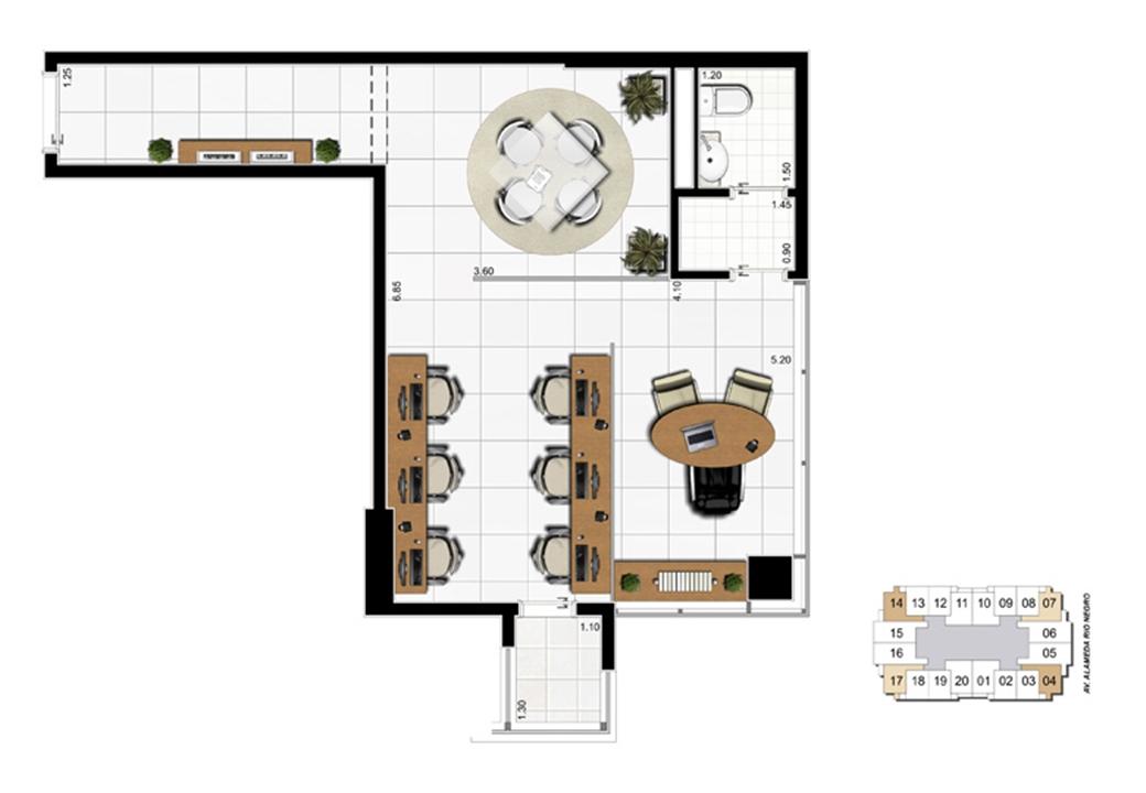 Planta Escritório de 46m² | Escritórios Rio Negro – Alphaville - Barueri - São Paulo Planta Escritório de 46m² | Escritórios Rio Negro – Salas Comerciais em Alphaville - Barueri - São Paulo