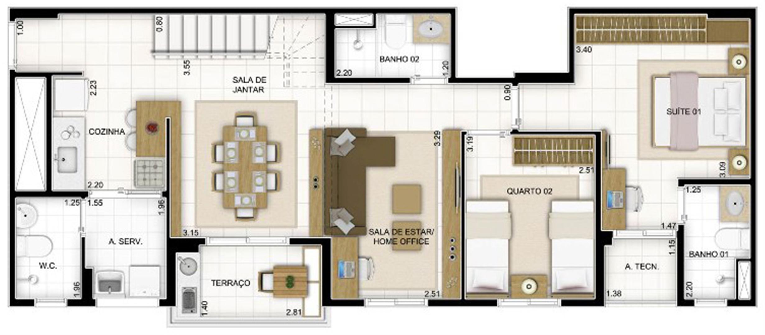 Duplex Andar Inferior 2 quartos Sala Ampliada 159 m² | Quartier Lagoa Nova – Apartamento na  Lagoa Nova - Natal - Rio Grande do Norte