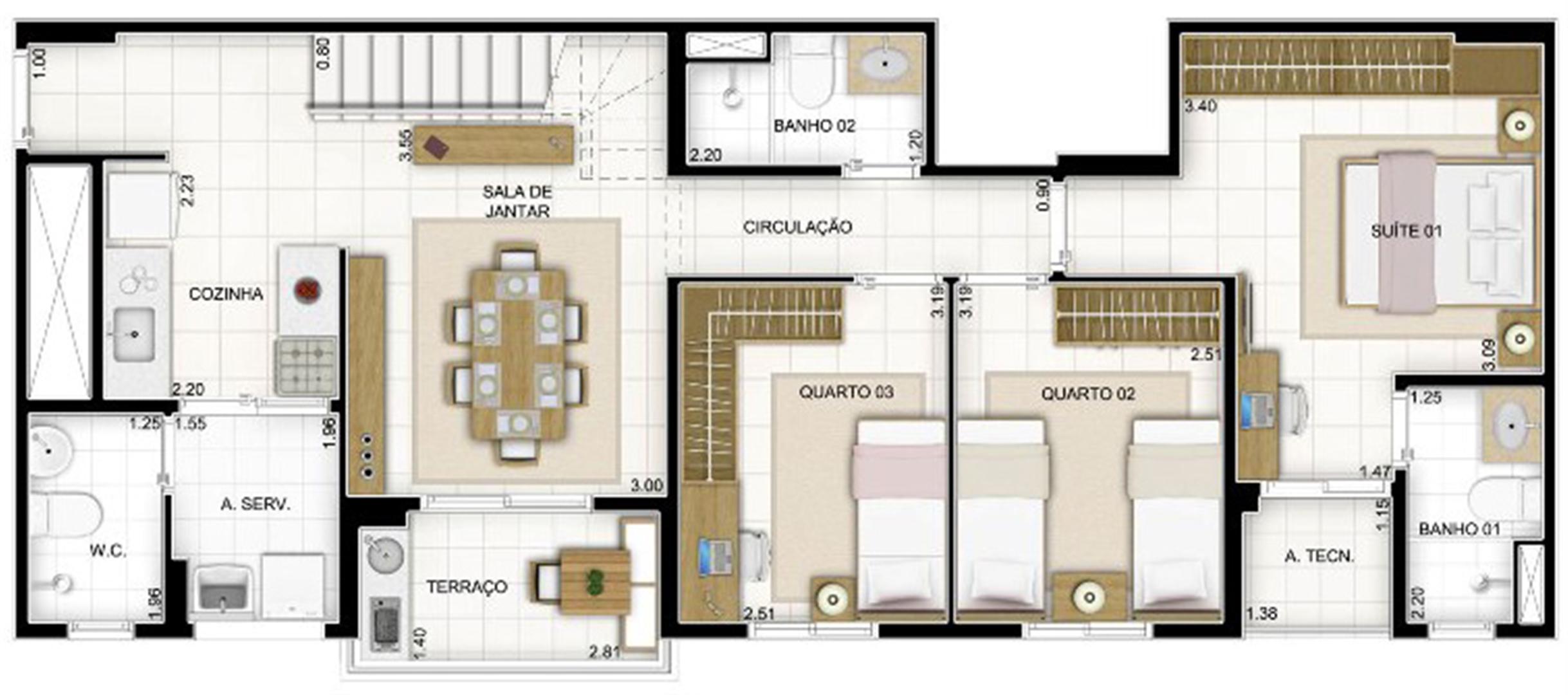 Duplex Andar Inferior 3 quartos 159 m² | Quartier Lagoa Nova – Apartamento na  Lagoa Nova - Natal - Rio Grande do Norte