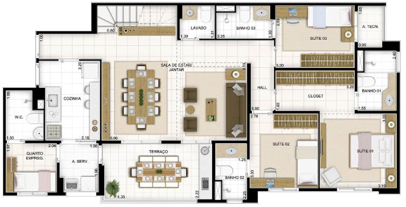 Duplex Andar Inferior 3 quartos Sala Ampliada 236 m² | Quartier Lagoa Nova – Lagoa Nova - Natal - Rio Grande do Norte Duplex Andar Inferior 3 quartos Sala Ampliada 236 m² | Quartier Lagoa Nova – Apartamento na Lagoa Nova - Natal - Rio Grande do Norte