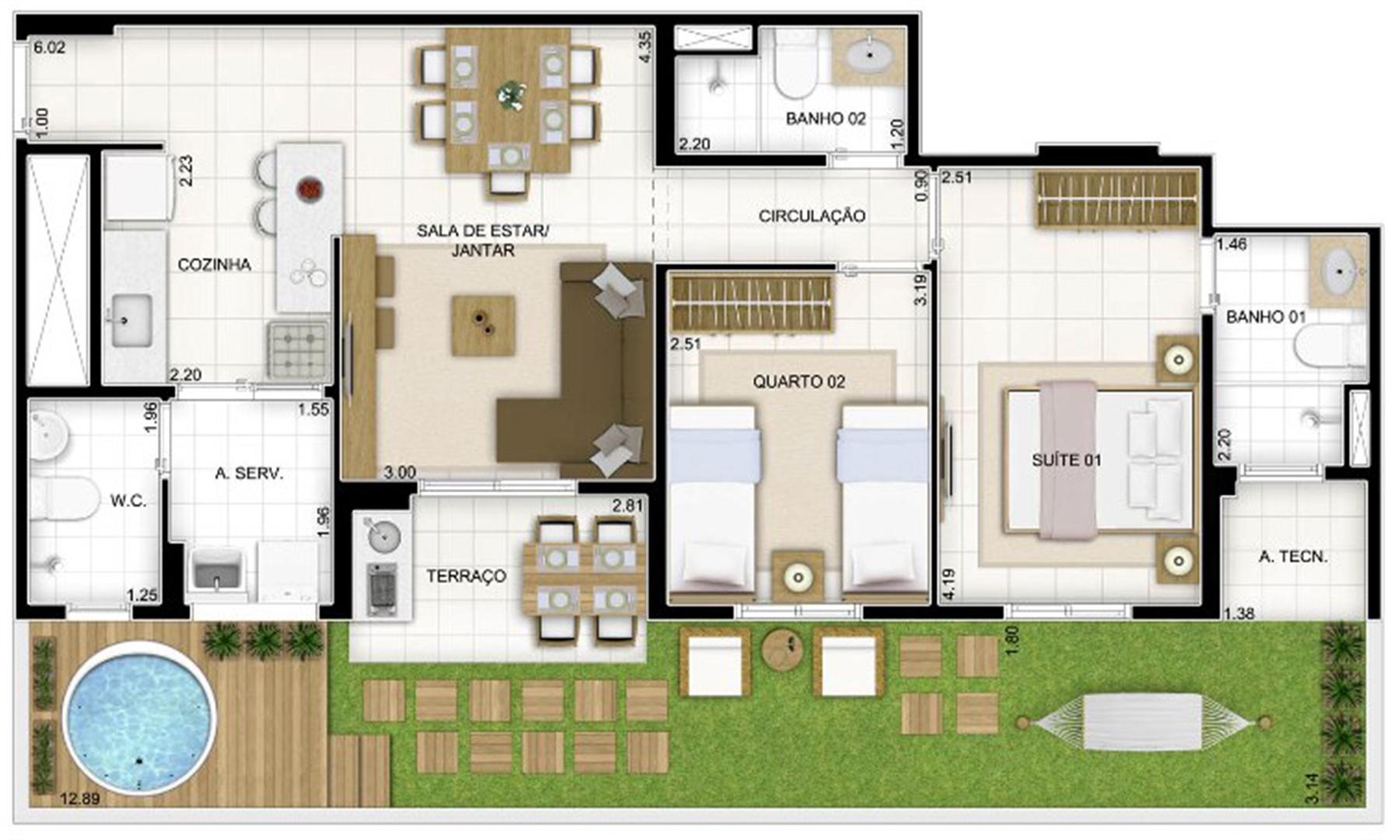 Planta Tipo 3 quartos 81 m² | Quartier Lagoa Nova – Apartamento na  Lagoa Nova - Natal - Rio Grande do Norte