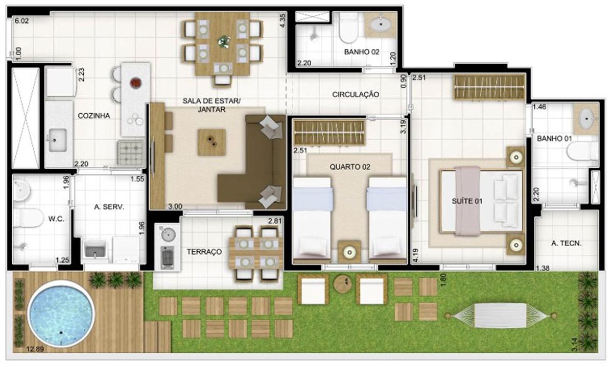 Planta Tipo 3 quartos 81 m² | Quartier Lagoa Nova – Lagoa Nova - Natal - Rio Grande do Norte Planta Tipo 3 quartos 81 m² | Quartier Lagoa Nova – Apartamento na Lagoa Nova - Natal - Rio Grande do Norte