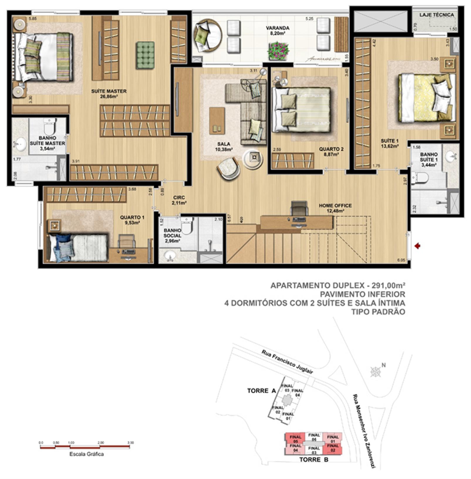 Torre 1 - 2 suítes - Cobertura superior - Tipo padrão | Reserva Juglair Ecoville – Ecoville - Curitiba - Paraná Torre 1 - 2 suítes - Cobertura superior - Tipo padrão | Reserva Juglair Ecoville – Apartamento no Ecoville - Curitiba - Paraná