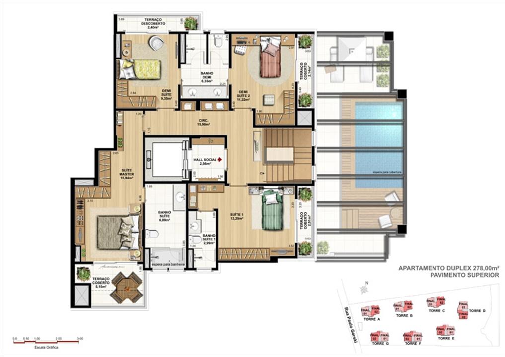 Duplex - 278 m² pavimento superior | Ópera Unique Home – Ecoville - Curitiba - Paraná Duplex - 278 m² pavimento superior | Ópera Unique Home – Apartamento no Ecoville - Curitiba - Paraná