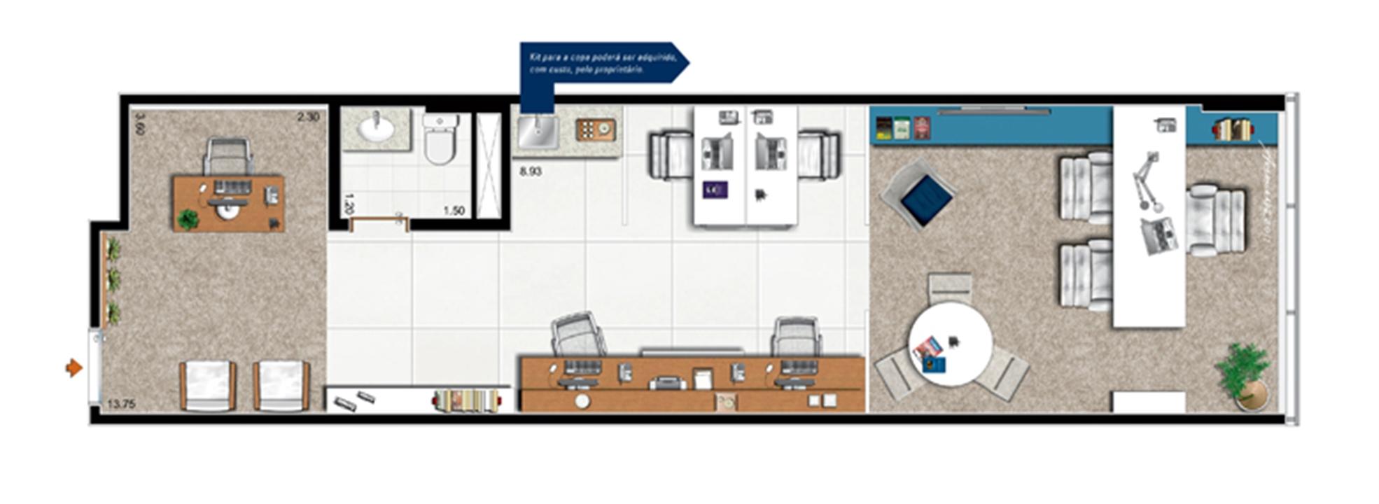 Planta de 52 m² privativos | Vega – Asa Norte - Brasília - Distrito Federal Planta de 52 m² privativos | Vega – Salas Comerciais na Asa Norte - Brasília - Distrito Federal