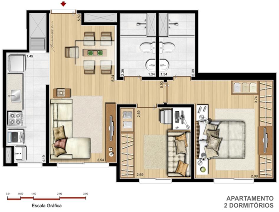 Apto. 2 dorms. com suíte - 56,21 m² | Way – Apartamento  Junto ao Menino Deus - Porto Alegre - Rio Grande do Sul