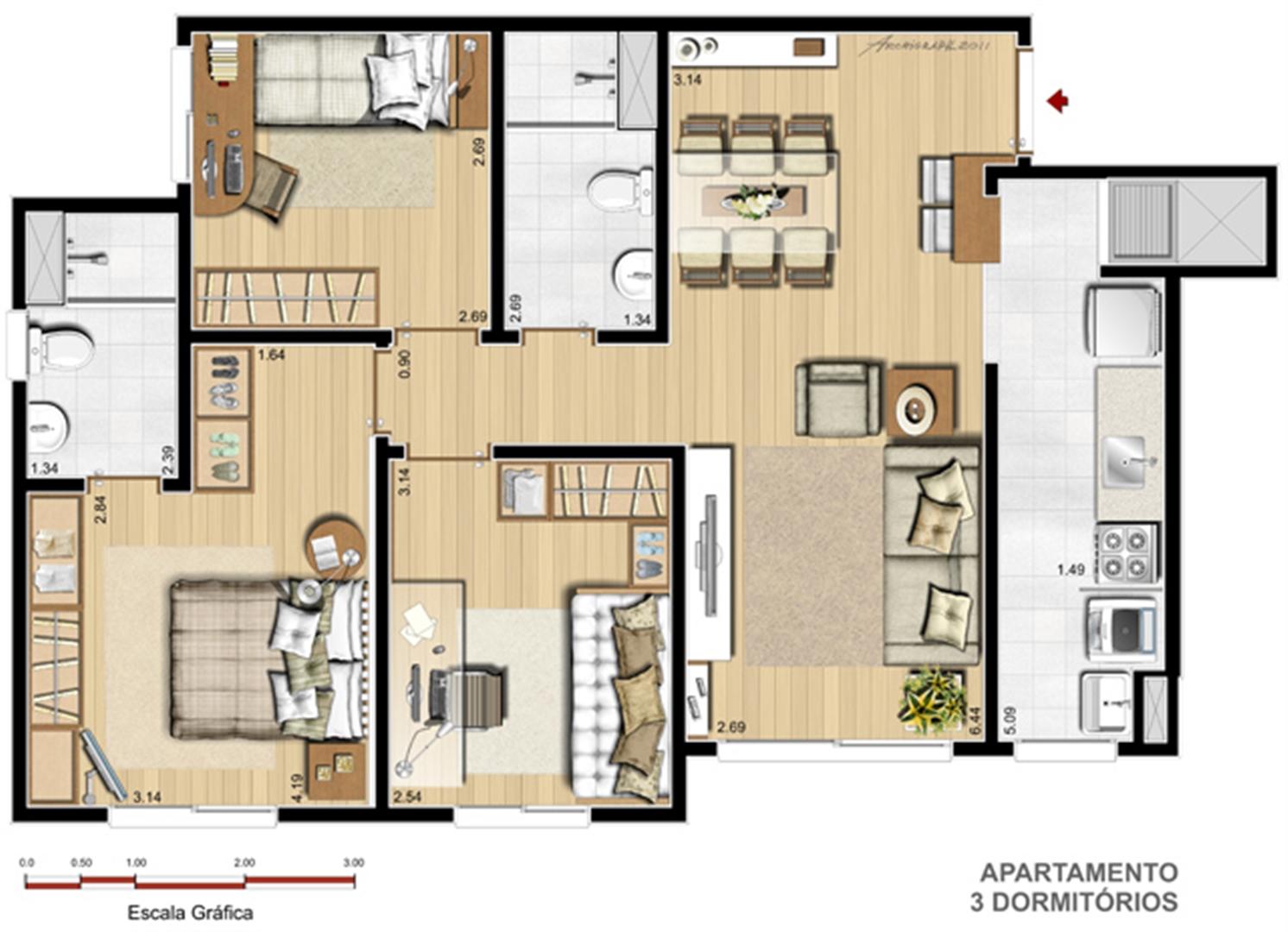 Apto. 3 dorms. com suíte - 70,58 m² | Way – Apartamento  Junto ao Menino Deus - Porto Alegre - Rio Grande do Sul